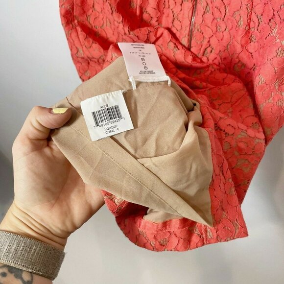 BCBGMAXAZRIA Womens Alice Coral Lace Mini Sheath Dress Sz 6 Sleeveless Back Zip - Picture 6 of 7
